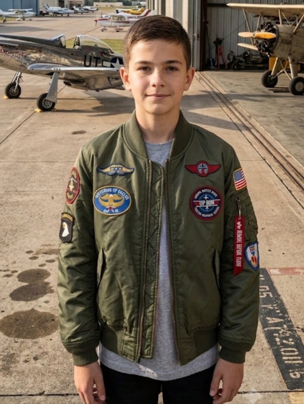 Alpha Industries Bomber Jacket Youth Boys M YM Aviation Patches Planes #79t